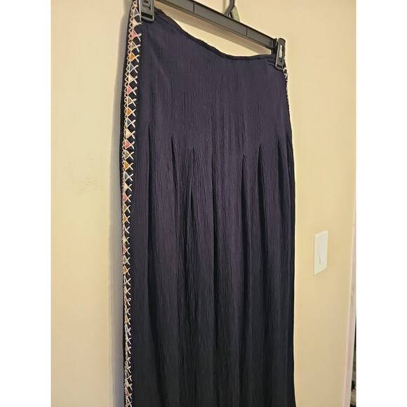 Free People Santoshi Embroidered Black Wide Leg Pants Boho Size 6 - Picture 3 of 15